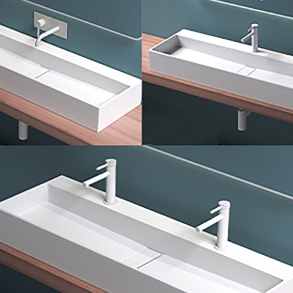 Contemporary Bathroom Sink Man Made Rock Rectangular Vessel Sink with Pop-Up Drain