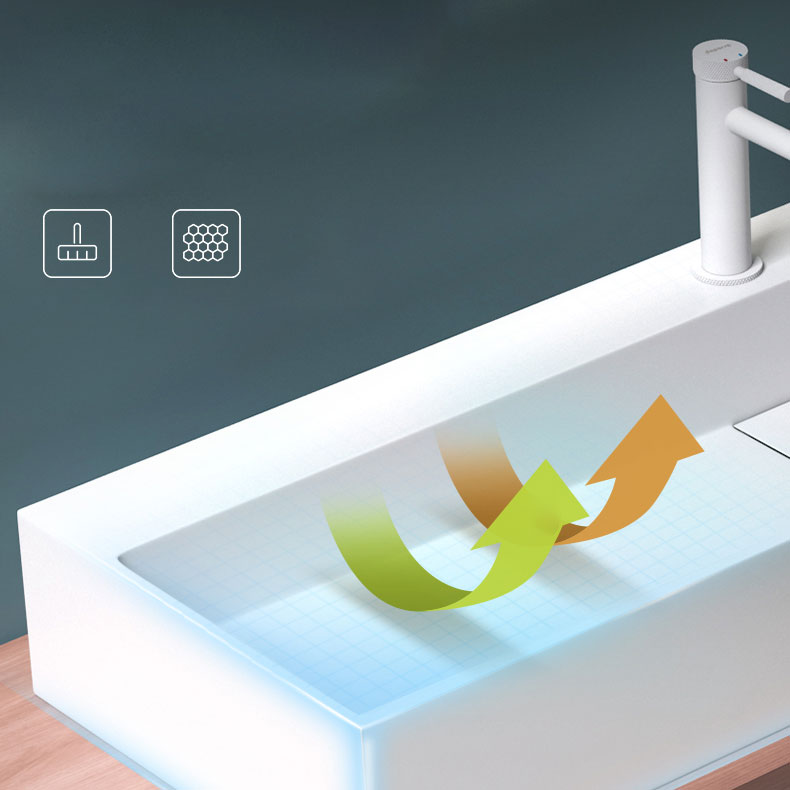 Contemporary Bathroom Sink Man Made Rock Rectangular Vessel Sink with Pop-Up Drain