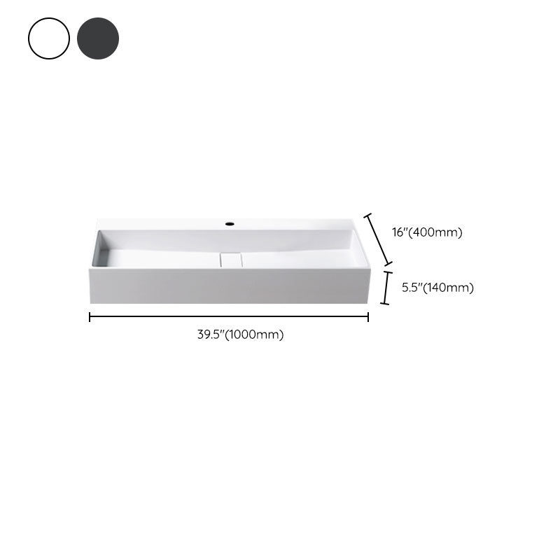 Contemporary Bathroom Sink Man Made Rock Rectangular Vessel Sink with Pop-Up Drain