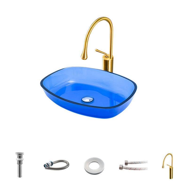 Modern Bathroom Sink Glass Oval-Shape Vessel Bathroom Sink with Pop-Up Drain