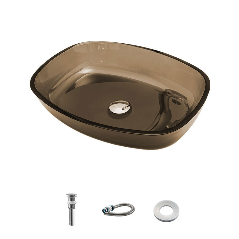 Modern Bathroom Sink Glass Oval-Shape Vessel Bathroom Sink with Pop-Up Drain
