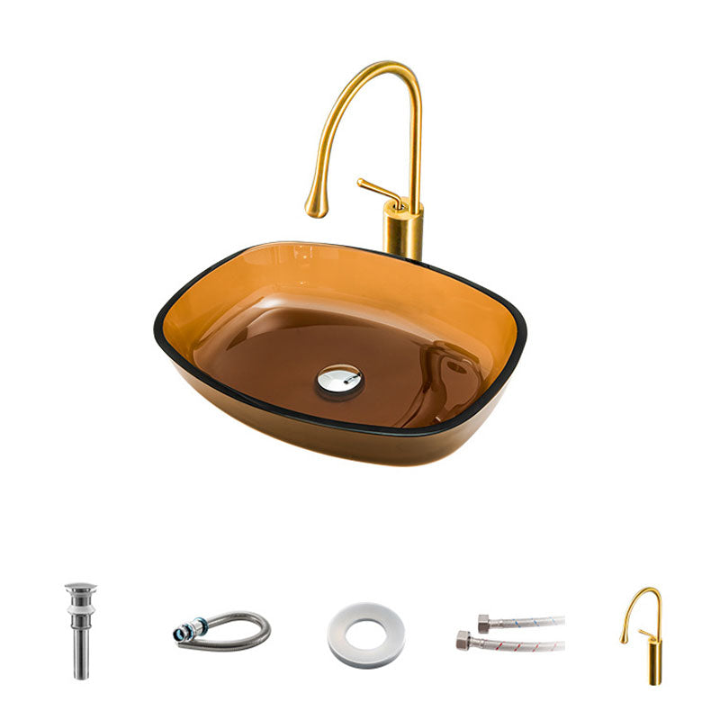 Modern Bathroom Sink Glass Oval-Shape Vessel Bathroom Sink with Pop-Up Drain