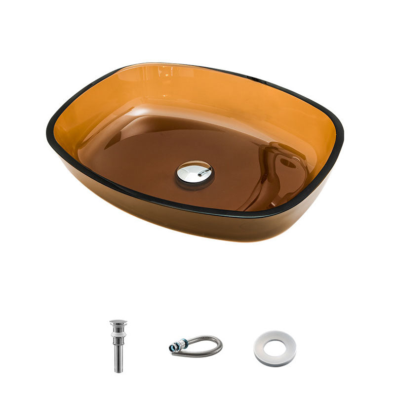 Modern Bathroom Sink Glass Oval-Shape Vessel Bathroom Sink with Pop-Up Drain
