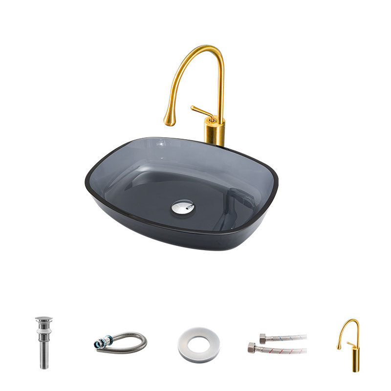 Modern Bathroom Sink Glass Oval-Shape Vessel Bathroom Sink with Pop-Up Drain