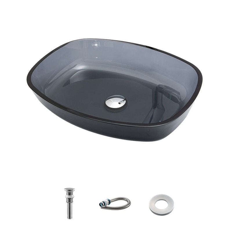 Modern Bathroom Sink Glass Oval-Shape Vessel Bathroom Sink with Pop-Up Drain