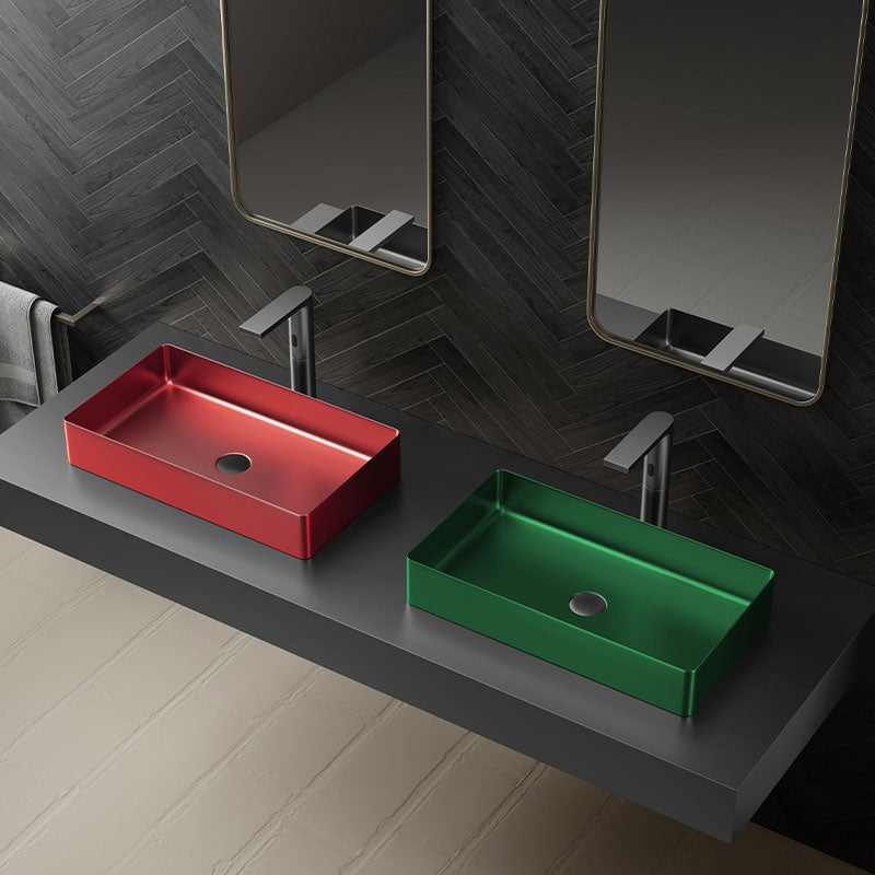 Modern Bathroom Sink Metal Rectangular Vessel Lavatory Sink with Pop-Up Drain