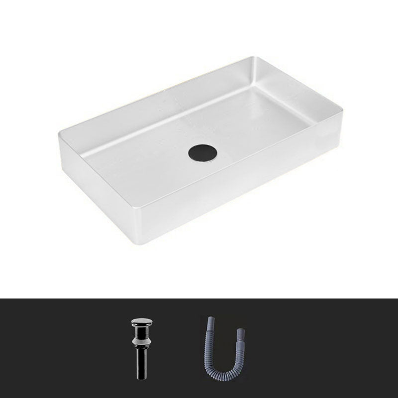 Modern Bathroom Sink Metal Rectangular Vessel Lavatory Sink with Pop-Up Drain