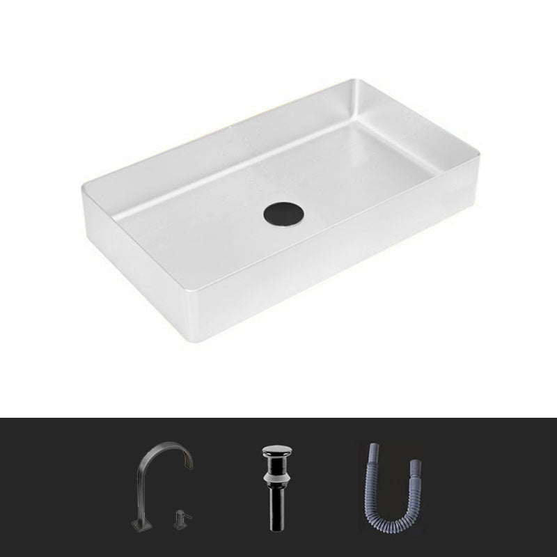 Modern Bathroom Sink Metal Rectangular Vessel Lavatory Sink with Pop-Up Drain