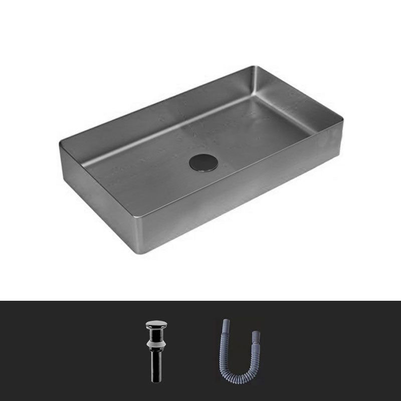 Modern Bathroom Sink Metal Rectangular Vessel Lavatory Sink with Pop-Up Drain