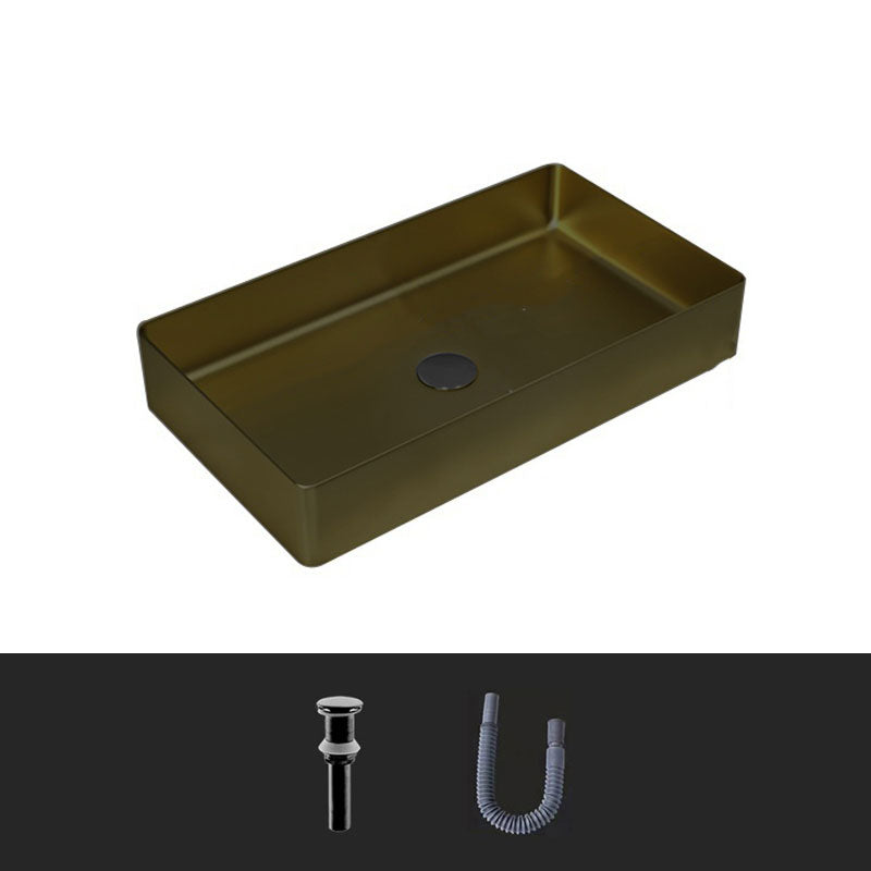 Modern Bathroom Sink Metal Rectangular Vessel Lavatory Sink with Pop-Up Drain