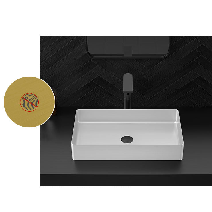 Modern Bathroom Sink Metal Rectangular Vessel Lavatory Sink with Pop-Up Drain