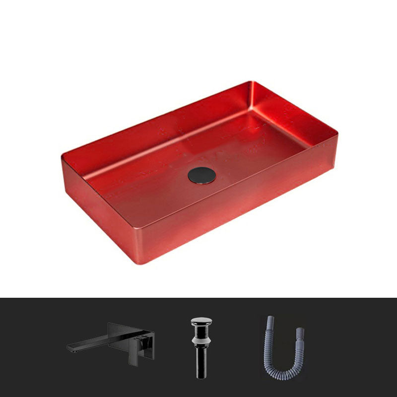 Modern Bathroom Sink Metal Rectangular Vessel Lavatory Sink with Pop-Up Drain
