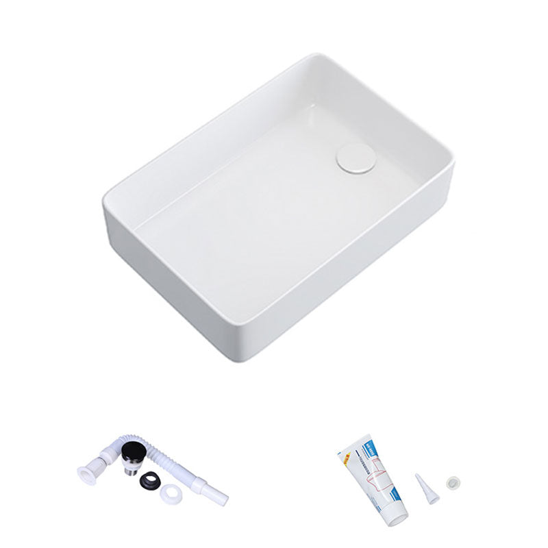 Modern Bathroom Sink White Ceramic Rectangular Bathroom Vessel Sink