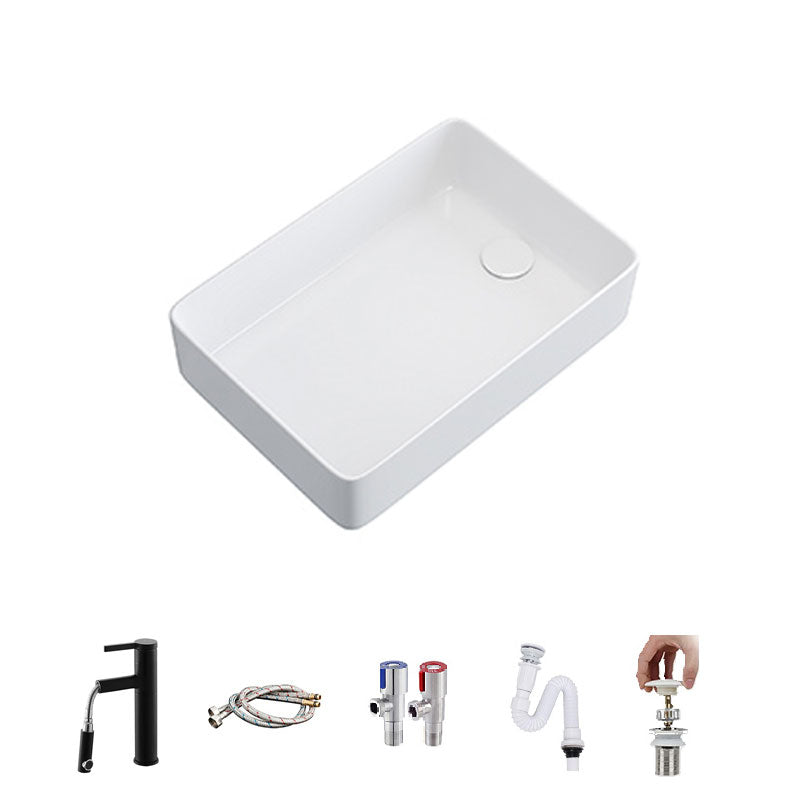 Modern Bathroom Sink White Ceramic Rectangular Bathroom Vessel Sink