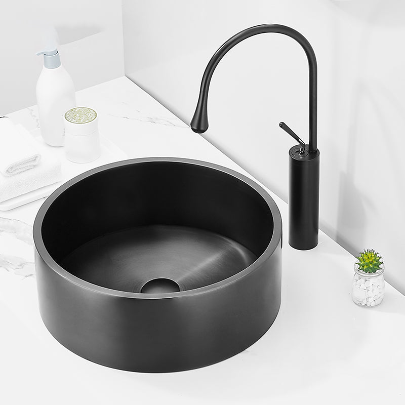 Modern Bathroom Sink Metal Round Vessel Bathroom Sink with Pop-Up Drain
