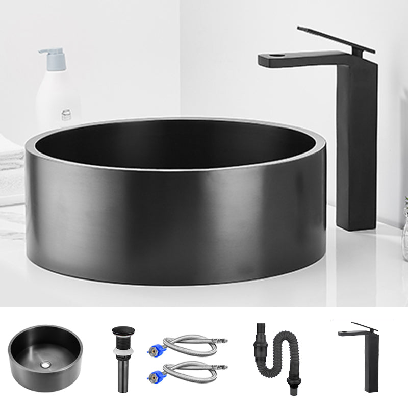 Modern Bathroom Sink Metal Round Vessel Bathroom Sink with Pop-Up Drain