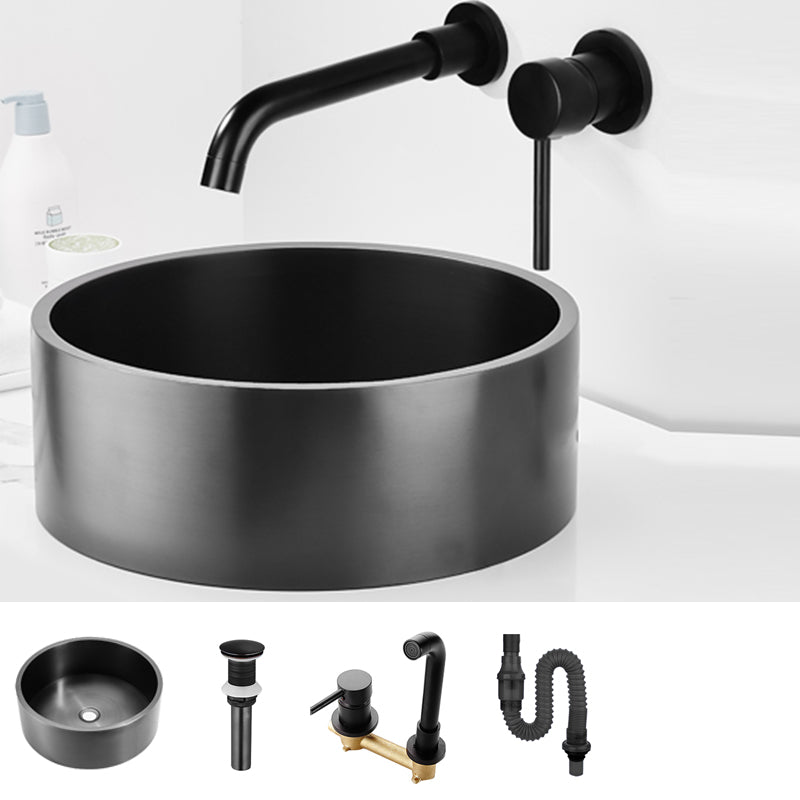 Modern Bathroom Sink Metal Round Vessel Bathroom Sink with Pop-Up Drain