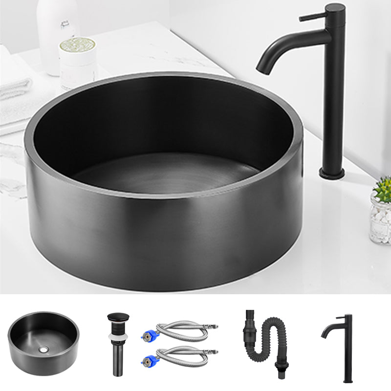 Modern Bathroom Sink Metal Round Vessel Bathroom Sink with Pop-Up Drain