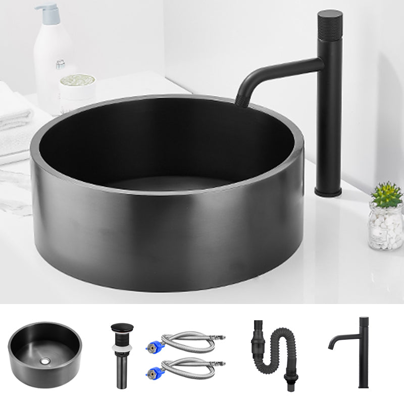 Modern Bathroom Sink Metal Round Vessel Bathroom Sink with Pop-Up Drain
