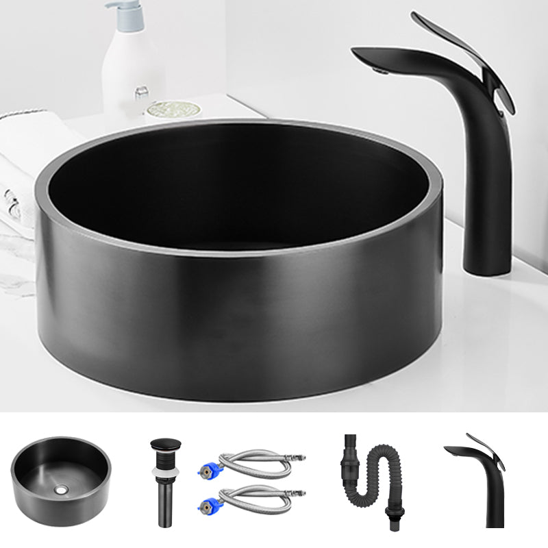 Modern Bathroom Sink Metal Round Vessel Bathroom Sink with Pop-Up Drain