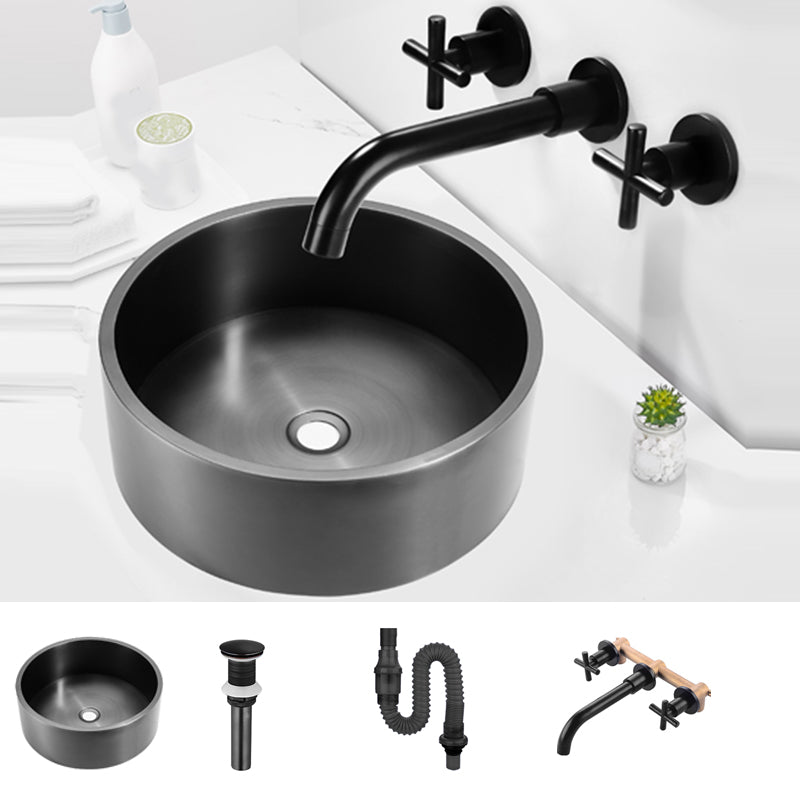 Modern Bathroom Sink Metal Round Vessel Bathroom Sink with Pop-Up Drain