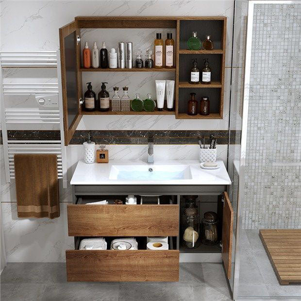 Traditional Sink Vanity Wooden Vanity Cabinet with Mirror Cabinet