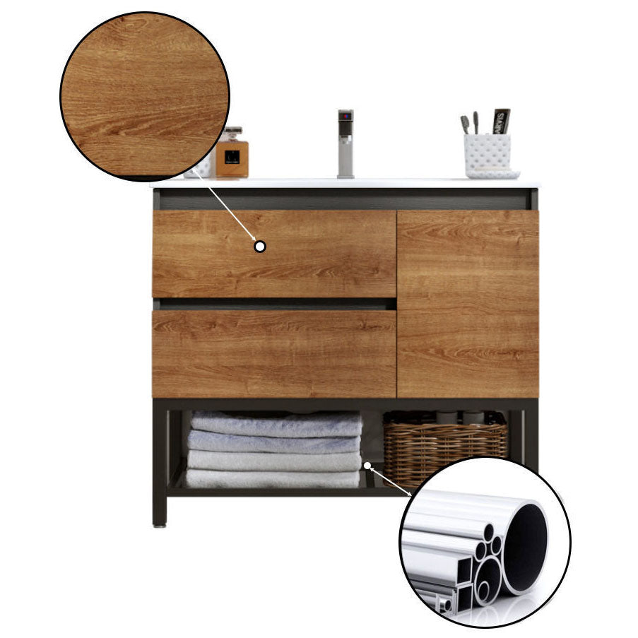 Traditional Sink Vanity Wooden Vanity Cabinet with Mirror Cabinet