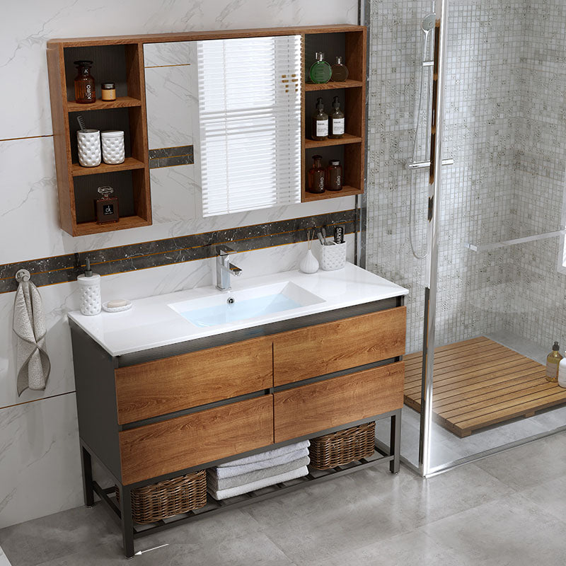 Traditional Sink Vanity Wooden Vanity Cabinet with Mirror Cabinet