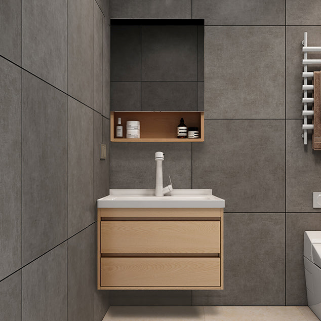 Wall Mount Vanity Mirror Single Sink Rectangle Door Wood Vanity with Drawers