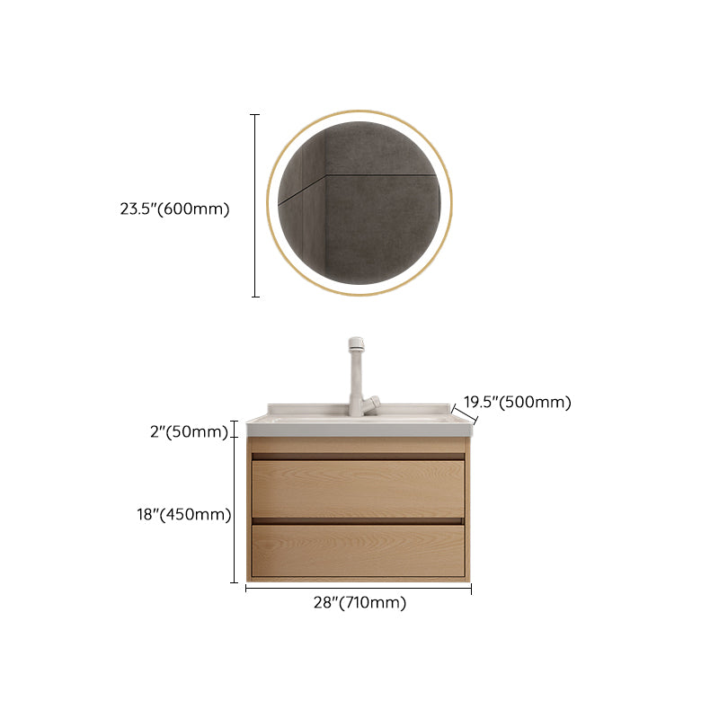 Wall Mount Vanity Mirror Single Sink Rectangle Door Wood Vanity with Drawers