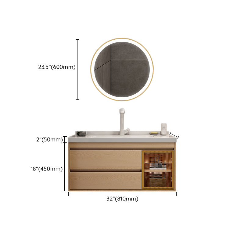 Wall Mount Vanity Mirror Single Sink Rectangle Door Wood Vanity with Drawers