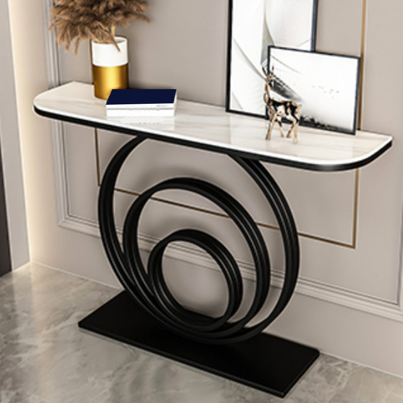 Glam Metal End Table Half Moon Stone Sofa Console Table for Hall