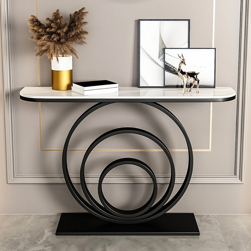 Glam Metal End Table Half Moon Stone Sofa Console Table for Hall