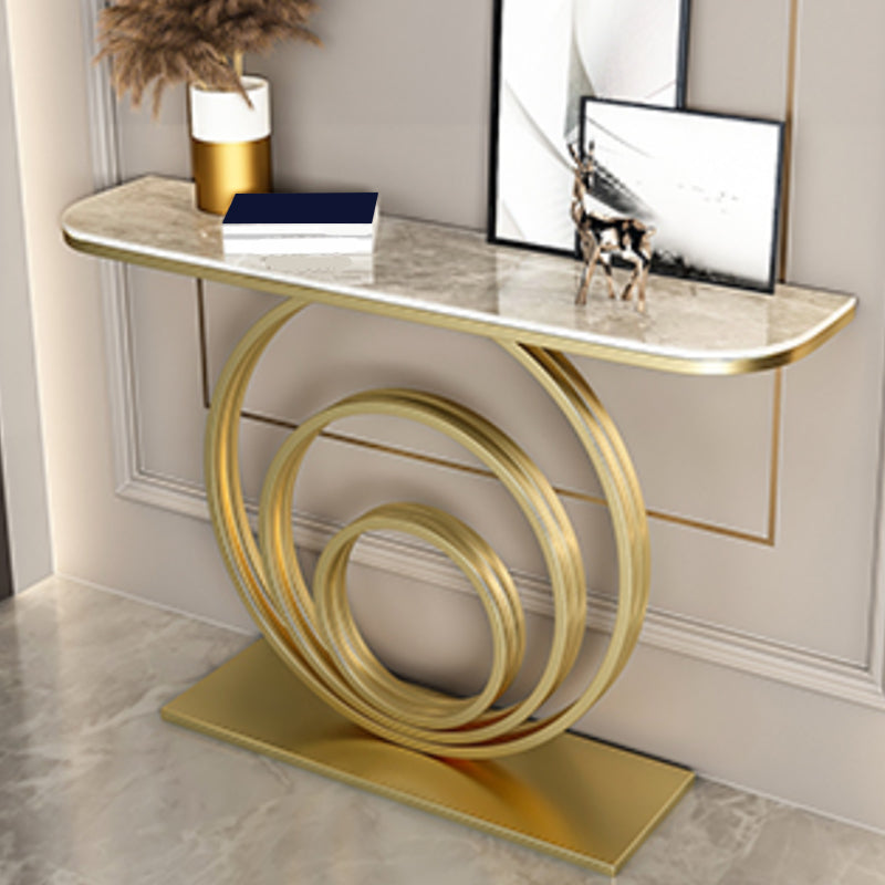 Glam Metal End Table Half Moon Stone Sofa Console Table for Hall
