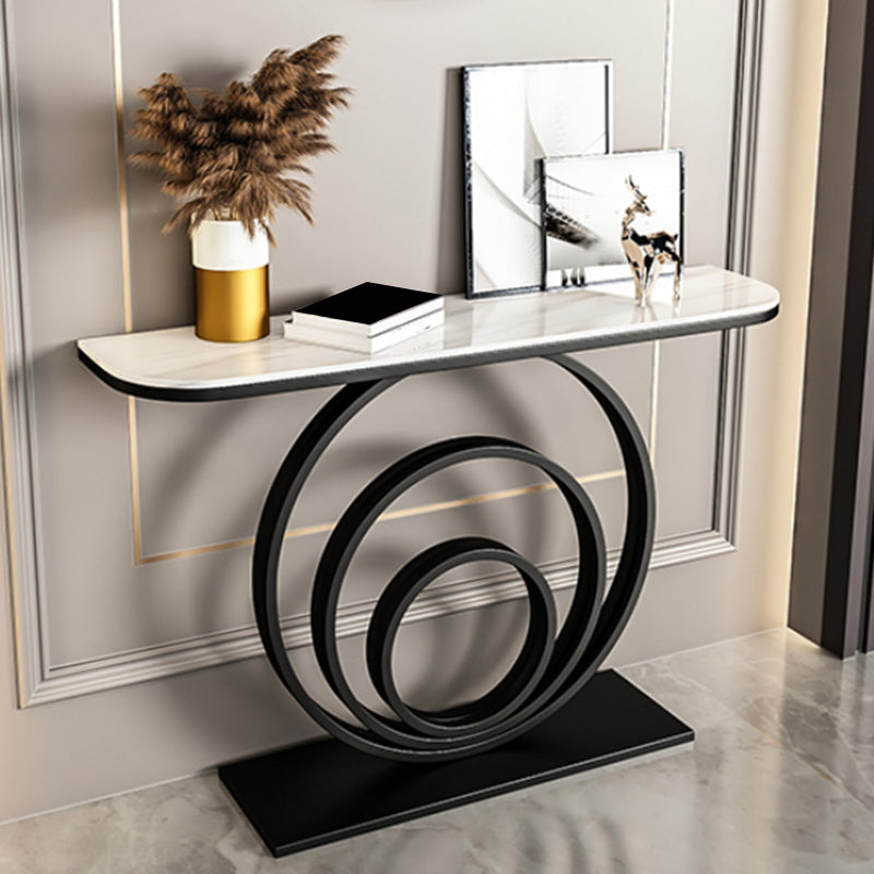 Glam Metal End Table Half Moon Stone Sofa Console Table for Hall