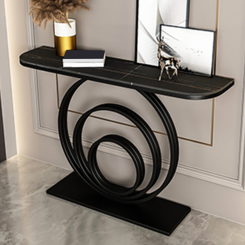 Glam Metal End Table Half Moon Stone Sofa Console Table for Hall