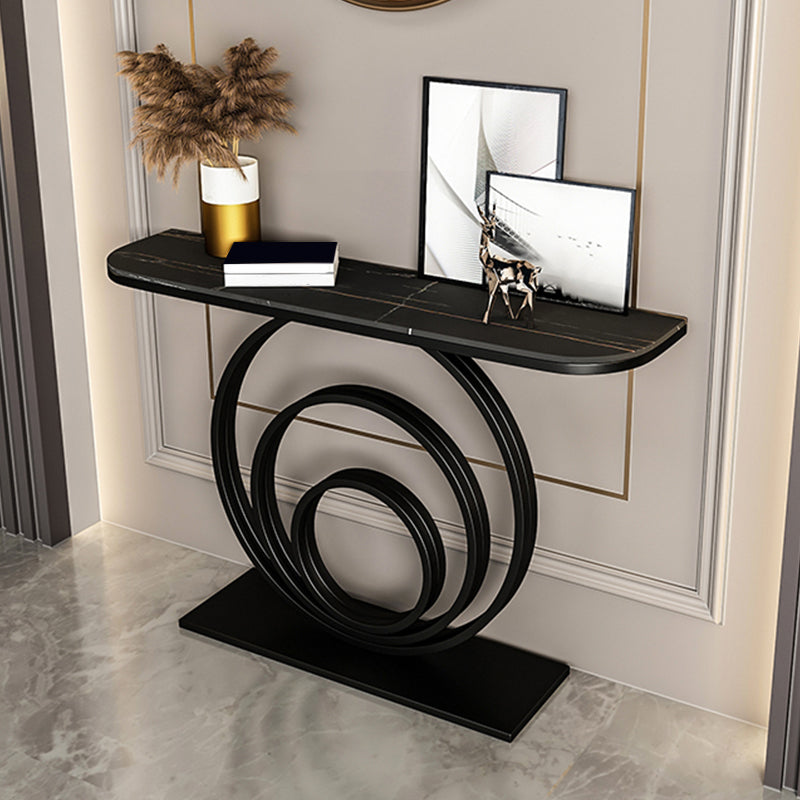Glam Metal End Table Half Moon Stone Sofa Console Table for Hall