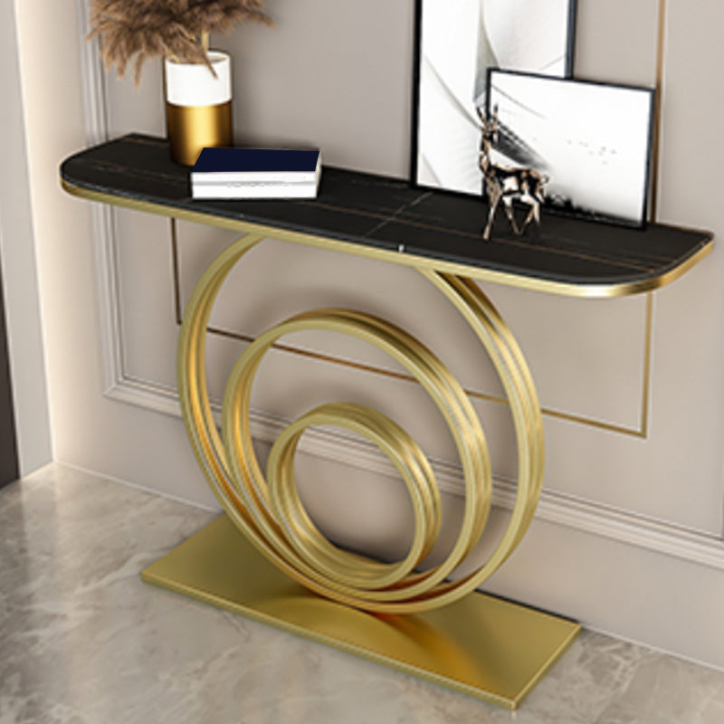 Glam Metal End Table Half Moon Stone Sofa Console Table for Hall