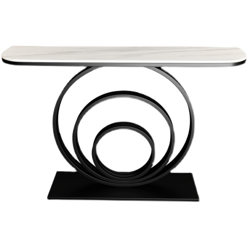Glam Metal End Table Half Moon Stone Sofa Console Table for Hall