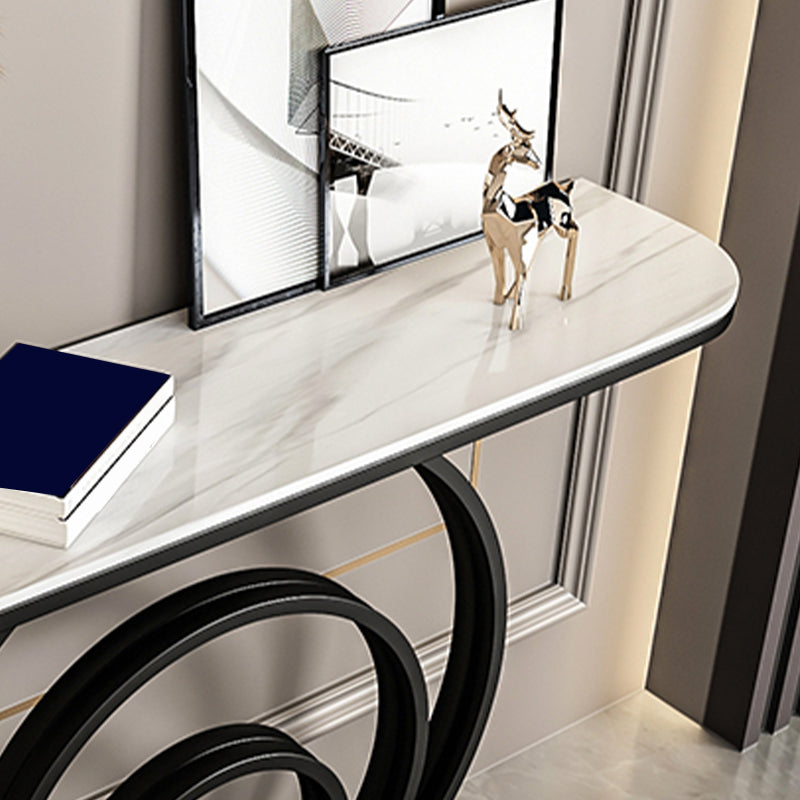 Glam Metal End Table Half Moon Stone Sofa Console Table for Hall