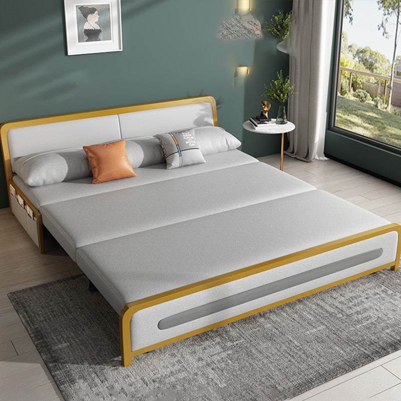 Faux Leather Armless Sofa Bed Glam Styled Gray Upholstered Sleeper