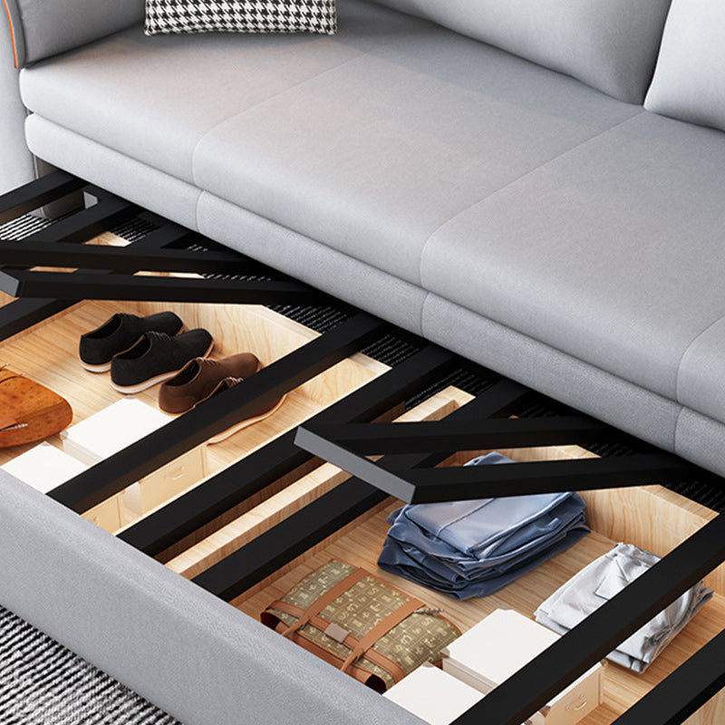 Scandinavian Faux Leather Sleeper Pillow Top Arms Sofa Bed with Storage