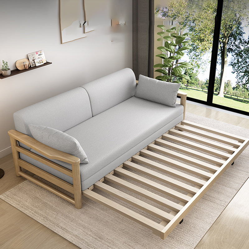 Scandinavian Linen Blend Sleeper Sofa Wood Frame Square Arm Sofa Bed