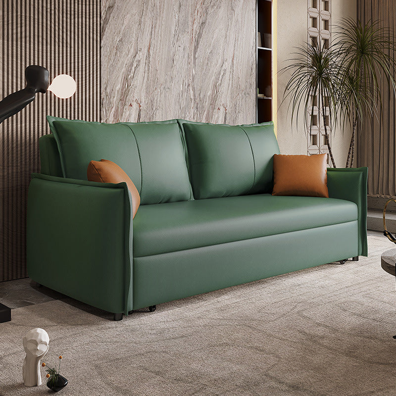 Scandinavian Faux Leather Sleeper Sofa Green Square Arm Sofa Bed