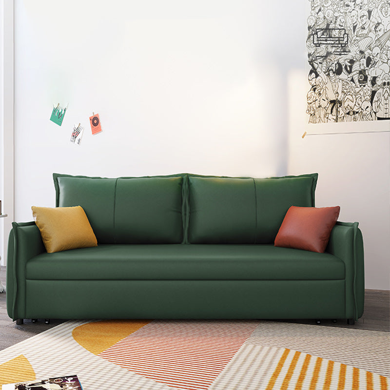 Scandinavian Faux Leather Sleeper Sofa Green Square Arm Sofa Bed