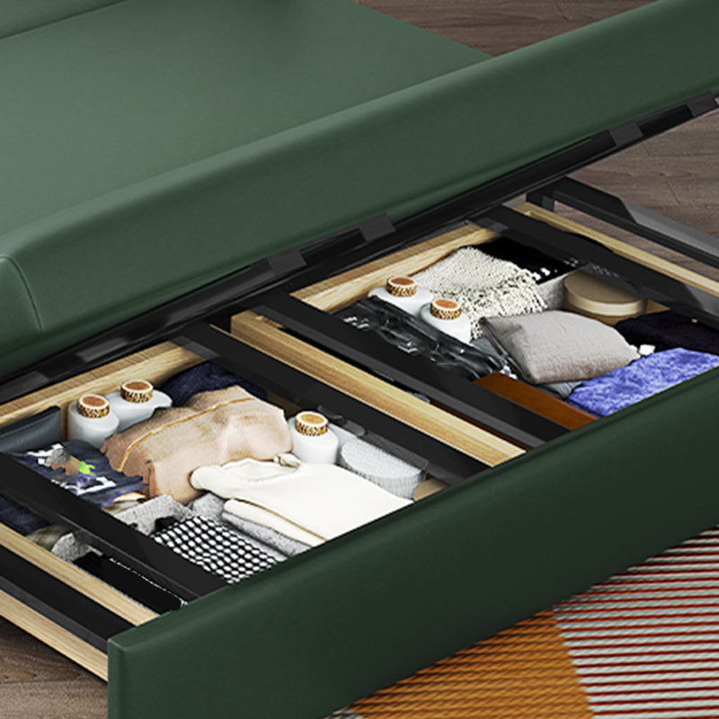 Scandinavian Faux Leather Sleeper Sofa Green Square Arm Sofa Bed