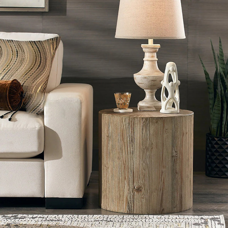 Tree Stump End Table Contemporary Wooden Side End Snack Table for Bedroom