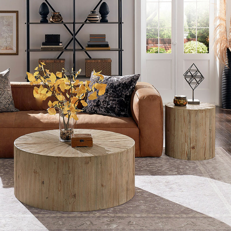 Tree Stump End Table Contemporary Wooden Side End Snack Table for Bedroom