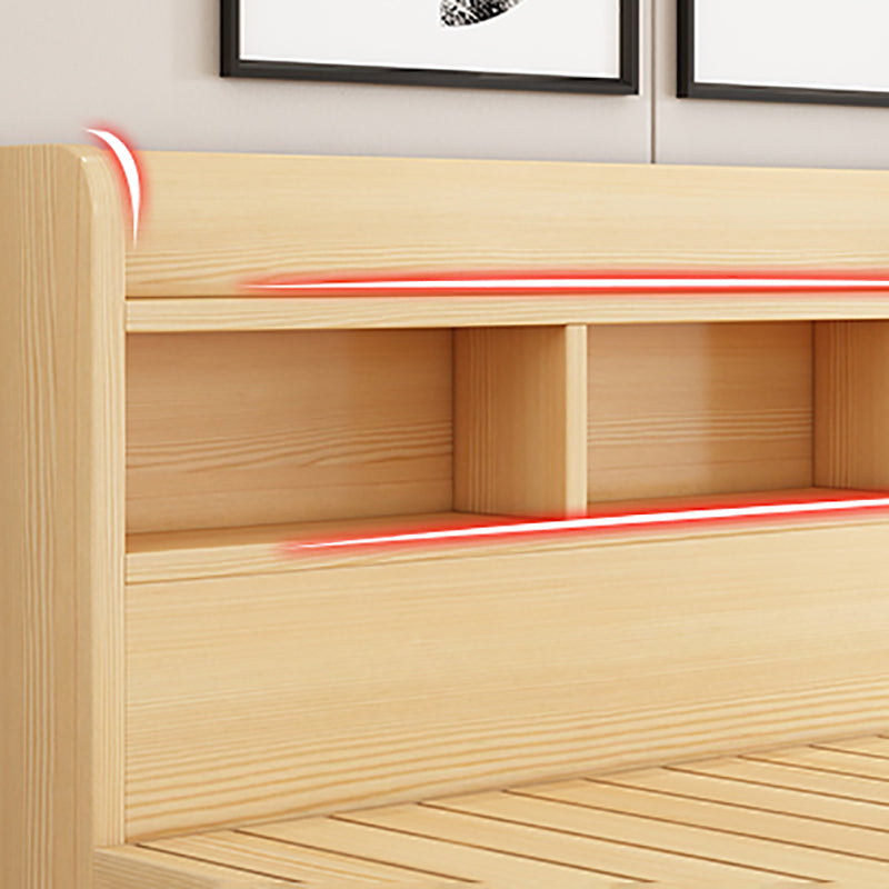 Modern Platform Bed 35.43" High Solid Wood Bed Frame with Shelves