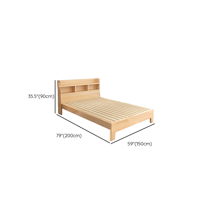 Modern Platform Bed 35.43" High Solid Wood Bed Frame with Shelves